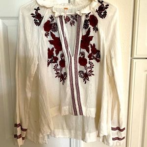 Free people cotton blouse xs embroidered